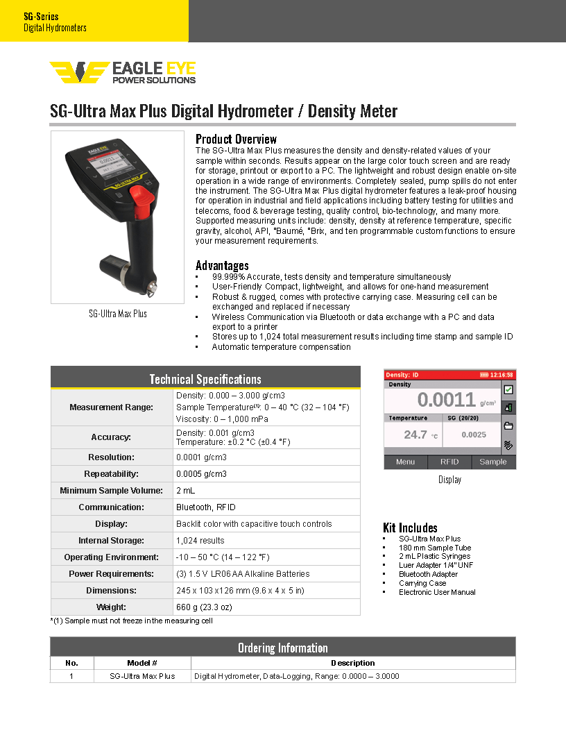 Eagle Eye SG-1000 F Digital Hydrometer / Specific Gavity Tester