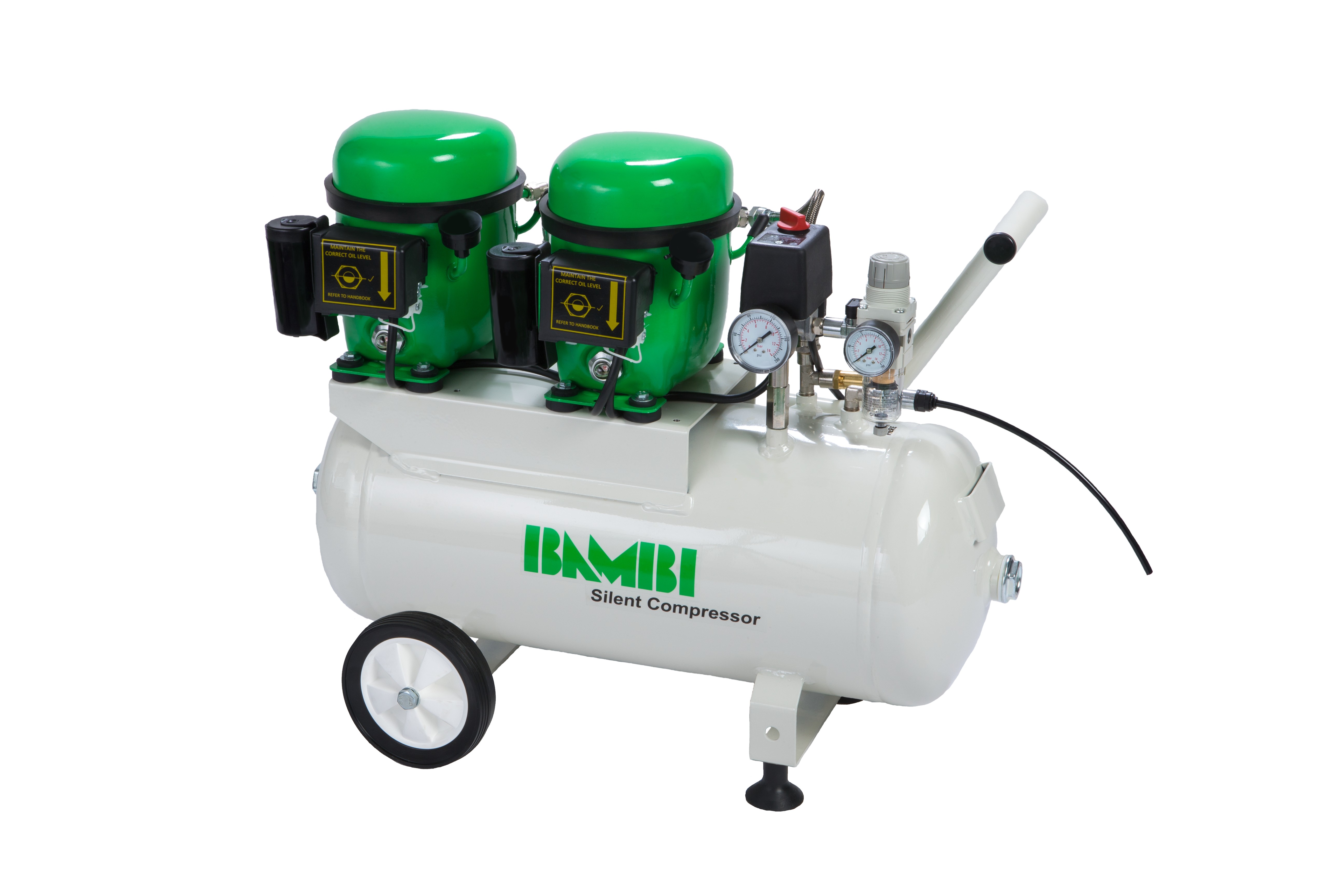 BB24D - Bambi Air Ultra Low Noise Budget Range Silent Air Compressor Oil Lubricated with Optional Wheel Kit