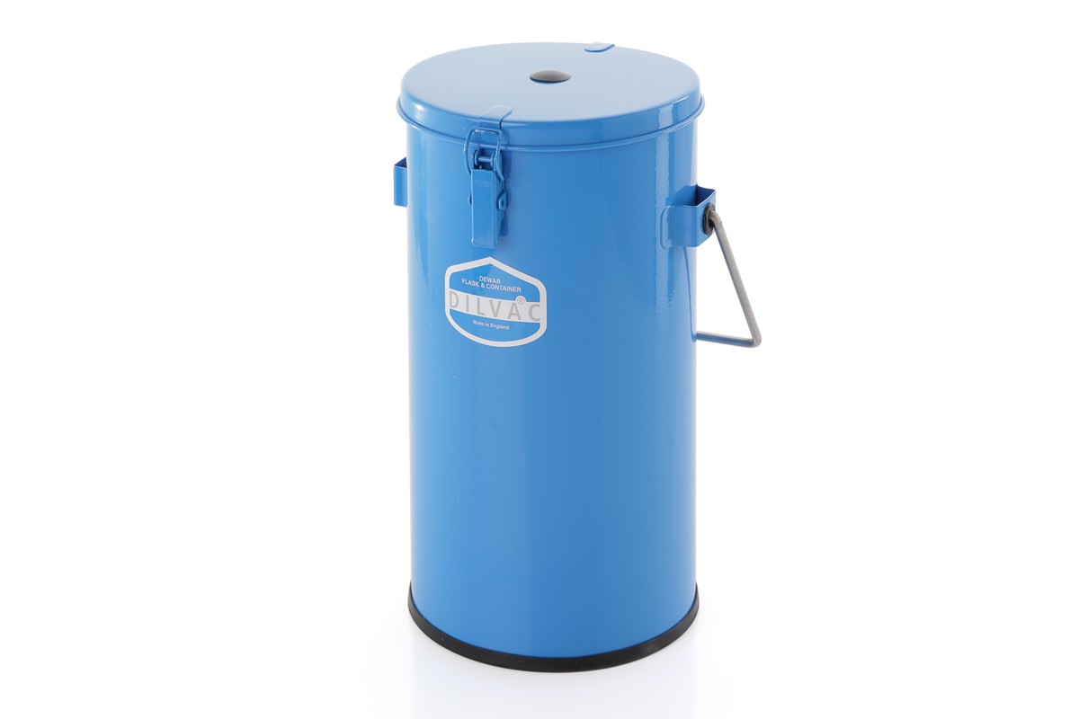 Blue Enamelled Steel Container With Handle And Lid With Clamp