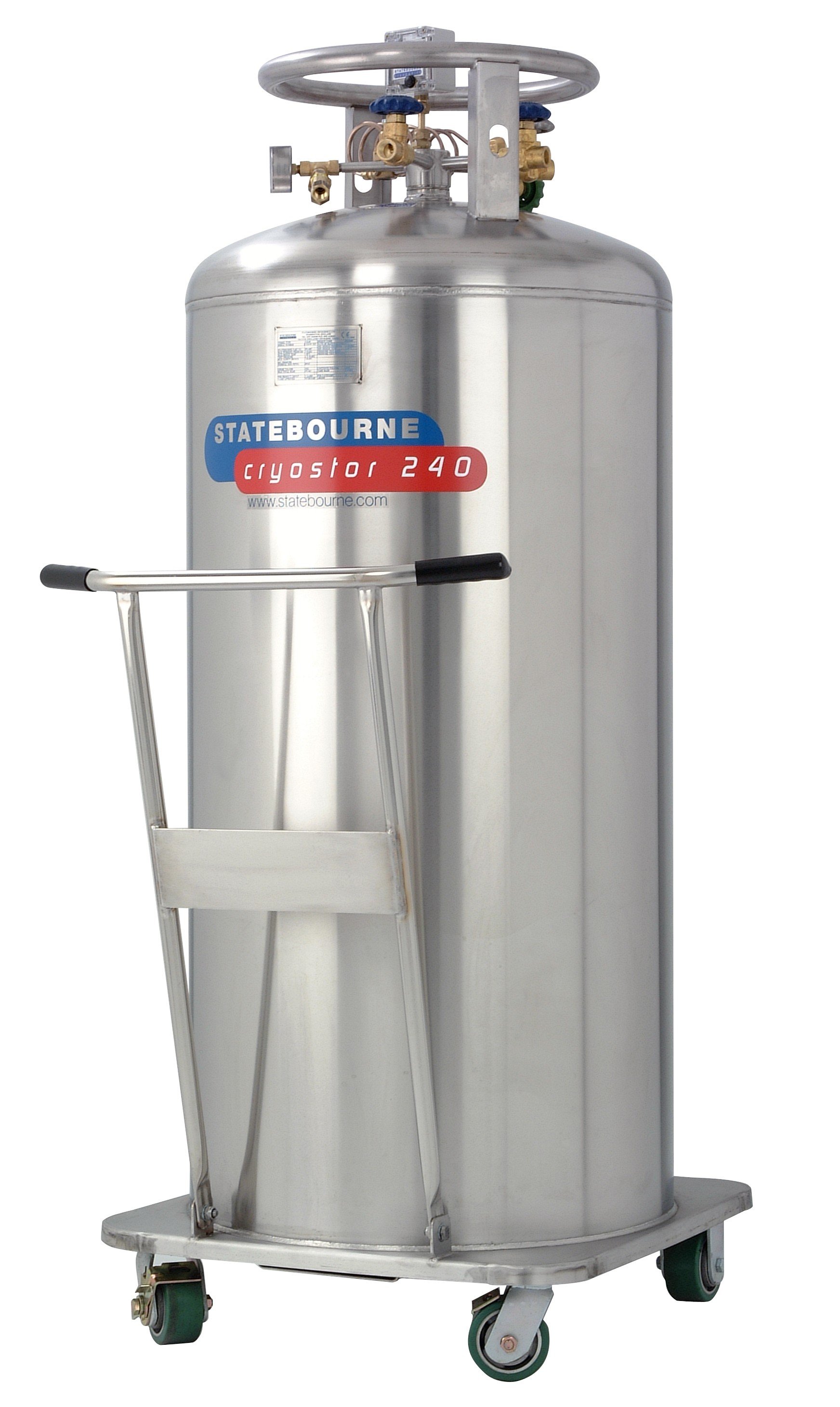 Statebourne Cryogenics 9911087 Cryostor 240 Stainless Steel Low Pressure LN2 Dewars 240 Litres for storage and dispensing liquid nitrogen