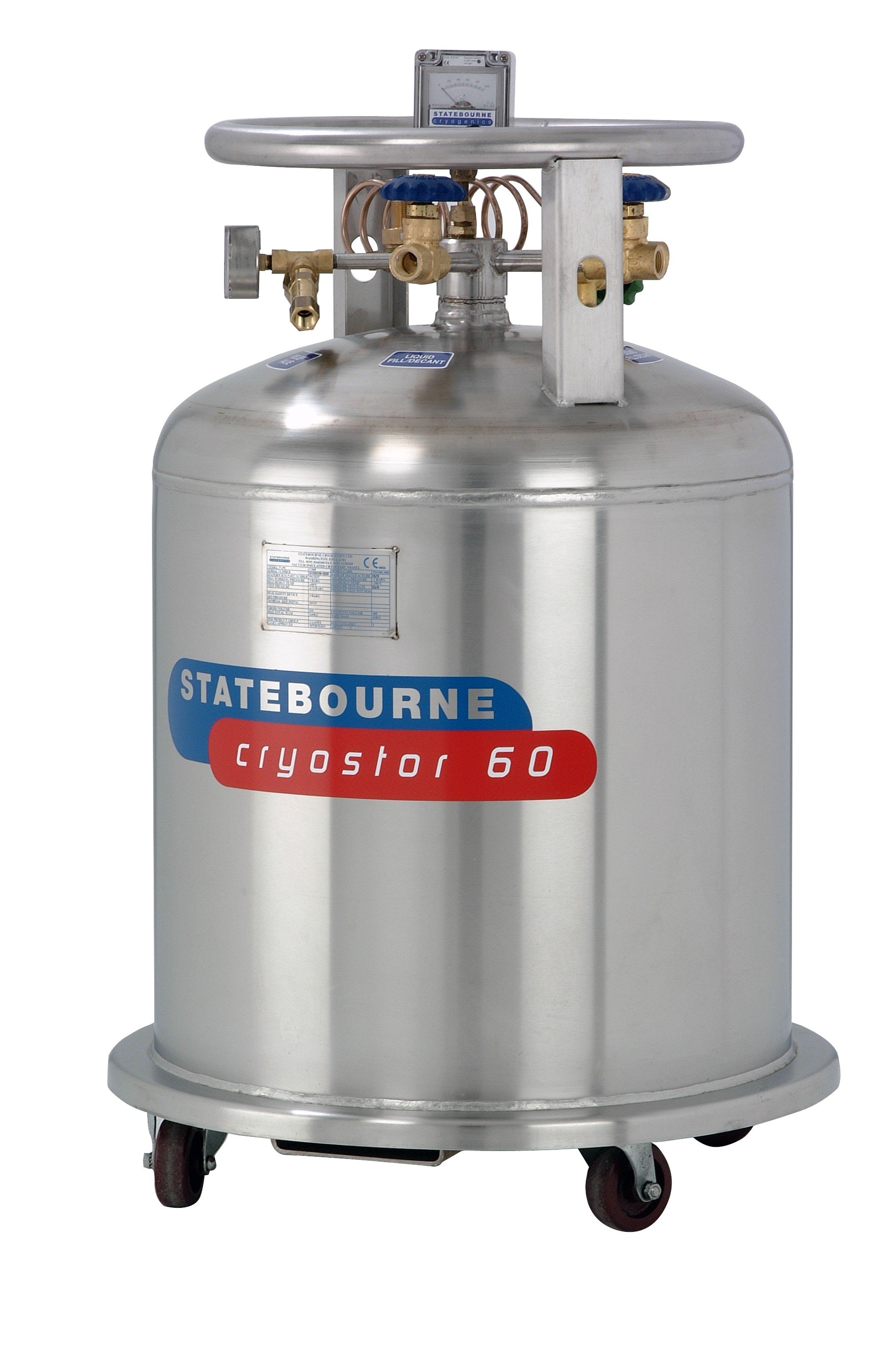 Statebourne Cryogenics 9911037 Cryostor 60 Stainless Steel Low Pressure LN2 Dewars 60 Litres for storage and dispensing liquid nitrogen