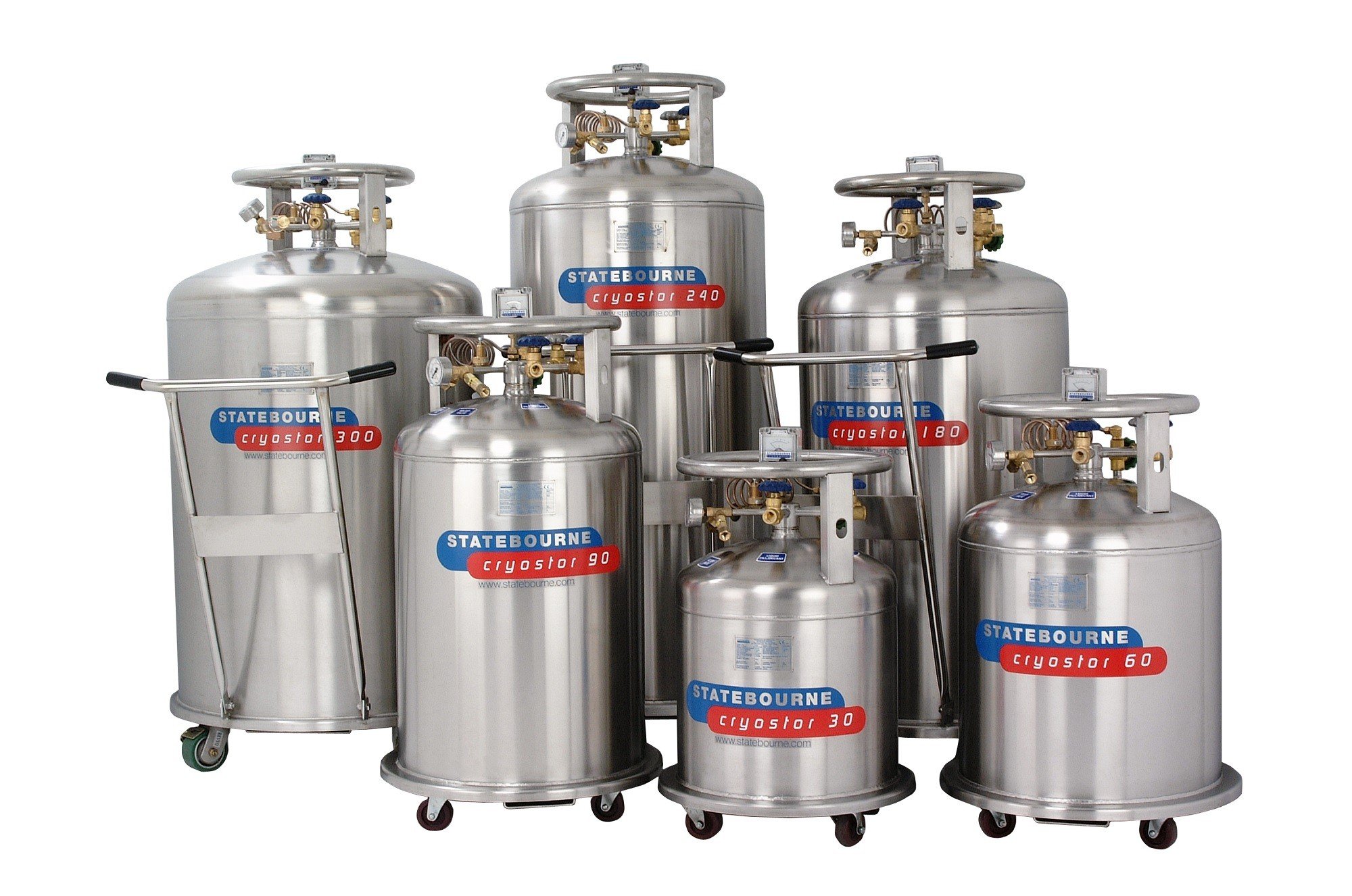 Statebourne Cryogenics 9911087 Cryostor 240 Stainless Steel Low Pressure LN2 Dewars 240 Litres for storage and dispensing liquid nitrogen