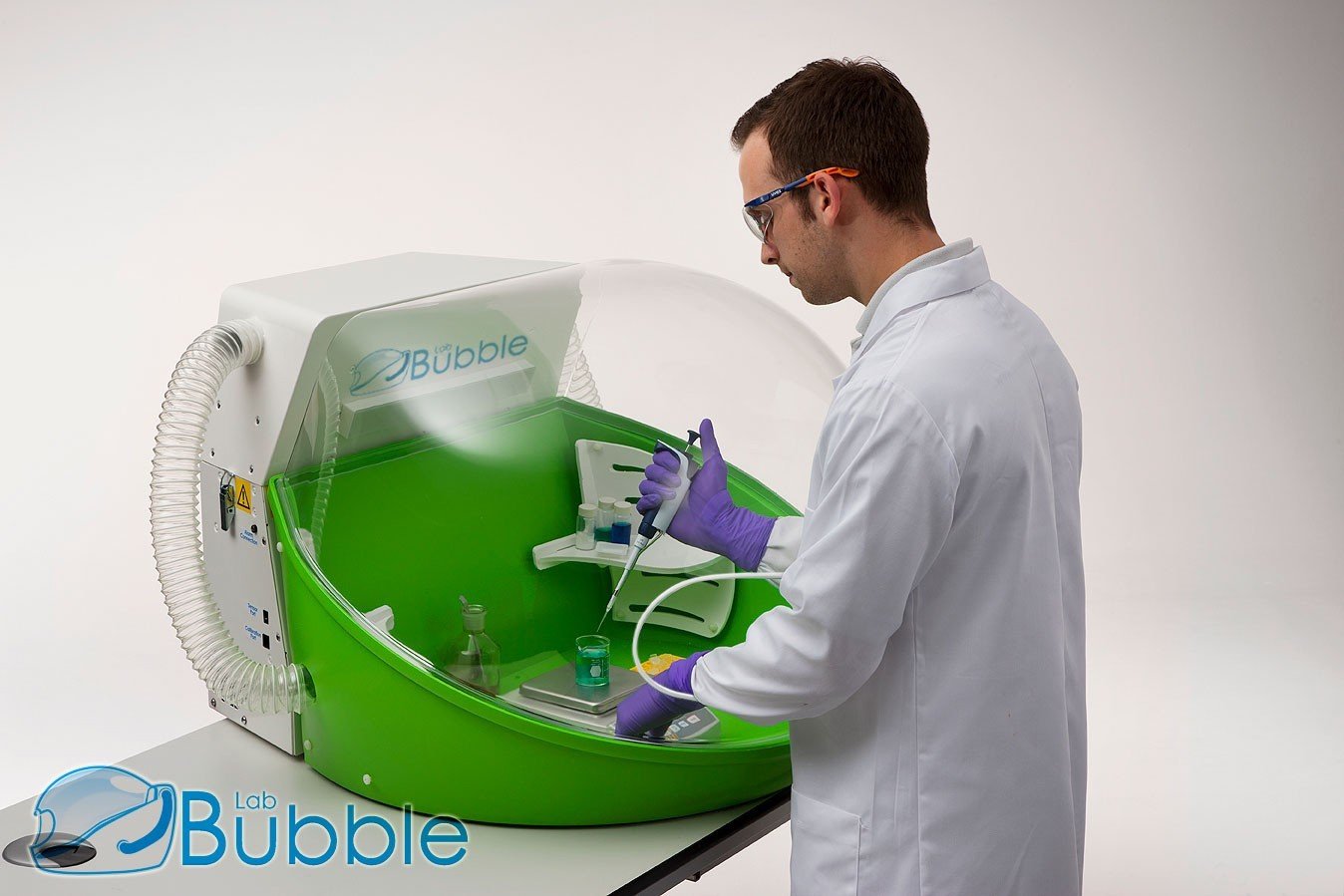Lab-Bubble™ Safety Bubble - Bench Mounted Fume Hood System Green Base, Supplied with Hepa and Carbon Filtration, Air Flow Alarm and Lamp