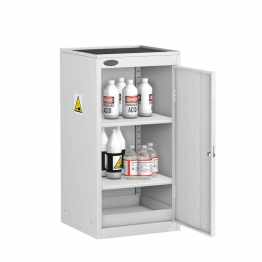 Probe Acid and Alkaline Chemical COSHH Small Steel Cabinet, External Dimensions H 890 x W 460 x D 460 (mm), Supplied with 2 Adjustable Shelves and Dish Top