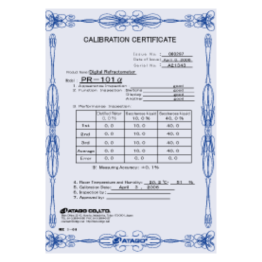 Atago Calibration Certificate for Refractometers and Polarimeters