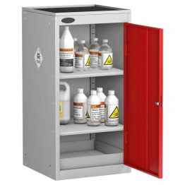 Probe Toxic Chemical COSHH Small Steel Cabinet, External Dimensions  H 890 x W 460 x D 460 (mm), Supplied with 2 Adjustable Shelves and with Dished Top